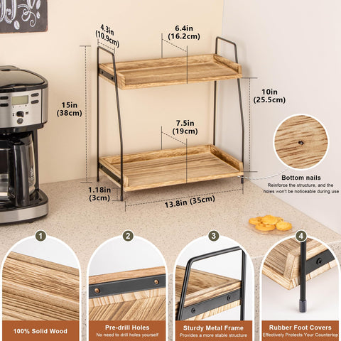 ANBOXIT wood and iron coffee bar organizer keeps essentials within arm's reach