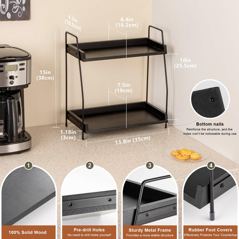 ANBOXIT wood shelves and black iron frame detail for sturdy kitchen storage.