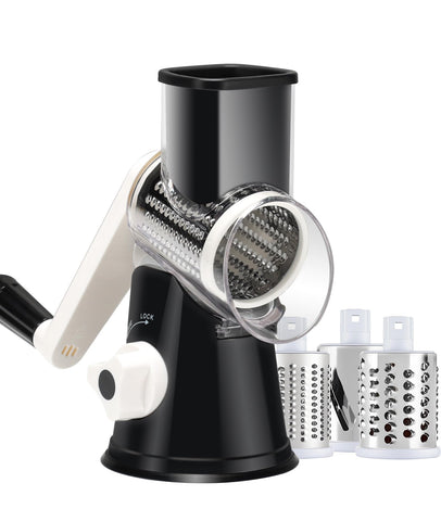 Ancevsk cheese grater hand crank black front view with suction base for safe shredding