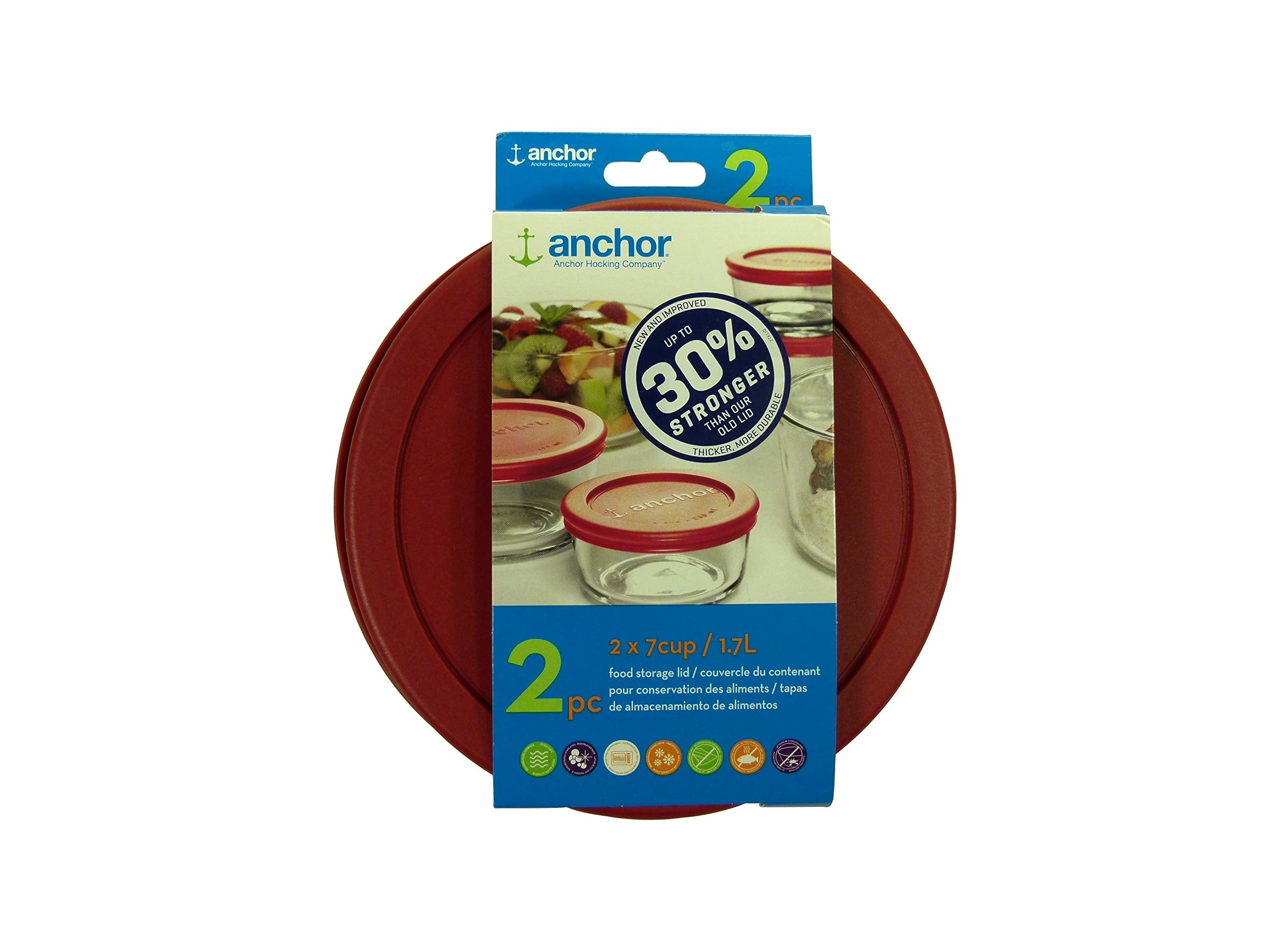 Anchor Hocking 30% stronger red round lid for 7-cup bowls with improved durability