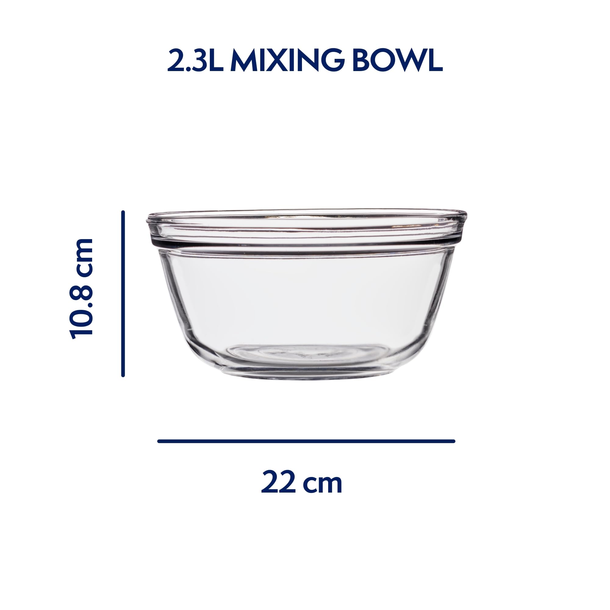 Anchor Hocking round mixing bowl stacked with lids, showcasing space-saving storage