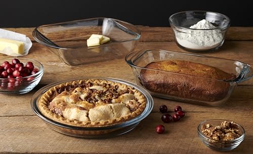 Anchor Hocking bakeware set on a kitchen counter ready for reheating meals.