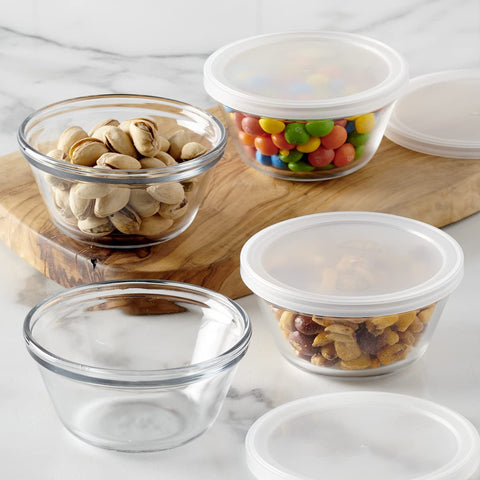 Anchor Hocking cups in fridge and freezer keep desserts fresh.