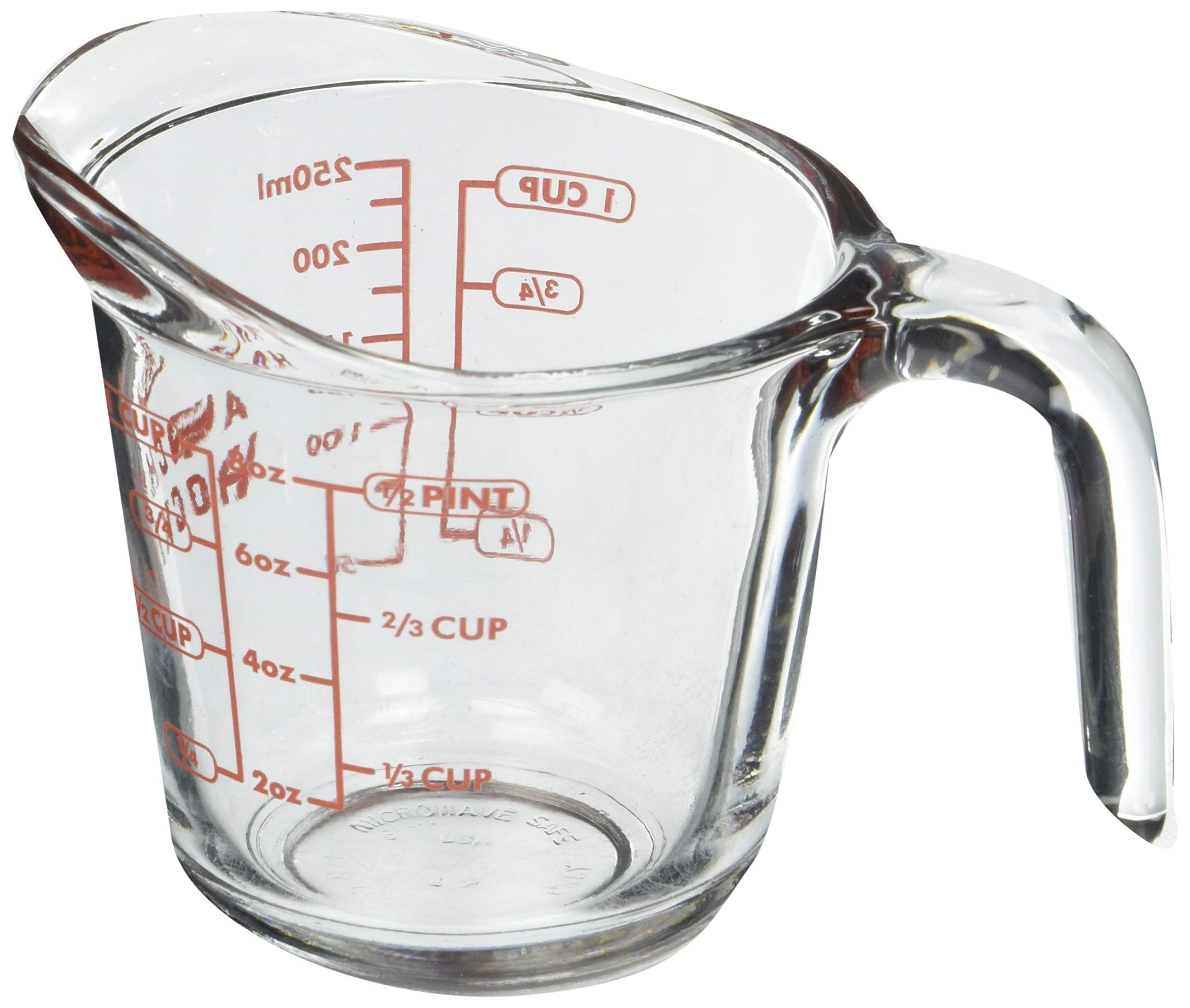 Anchor Hocking decorated 1-cup glass measuring cup, ideal for precise mixing and easy measuring
