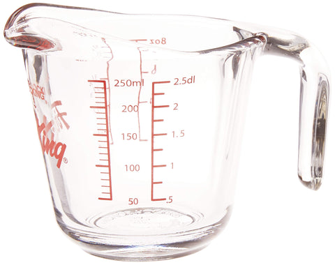 Anchor Hocking Fire-King 1-Cup measuring cup showing oven-safe feature for versatile cooking