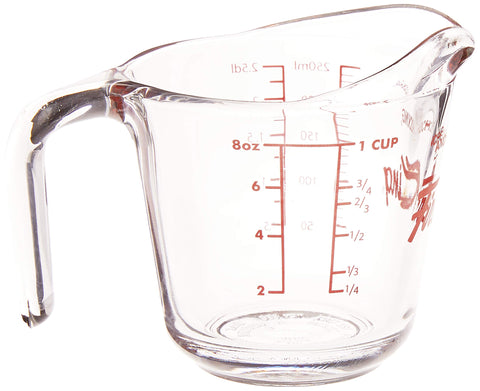Anchor Hocking Fire-King 1-Cup with red measuring guide for quick, accurate baking