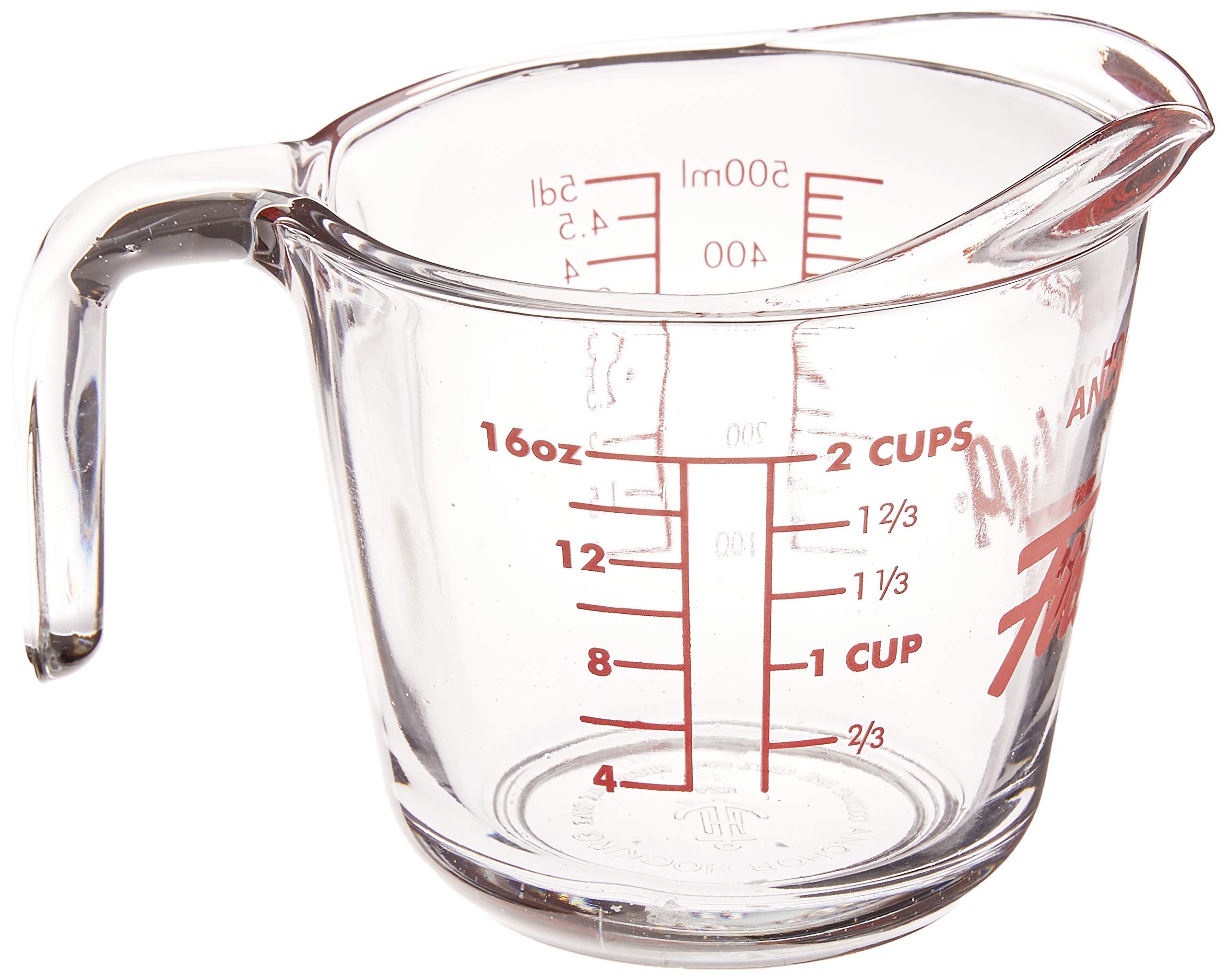 Anchor Hocking Fire-King glass measuring cup with thick clear walls for easy viewing of contents