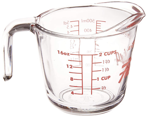 Anchor Hocking Fire-King glass measuring cup with thick clear walls for easy viewing of contents