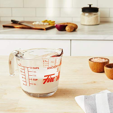 Anchor Hocking Fire-King glass measuring cup is oven and dishwasher safe for easy cleanup