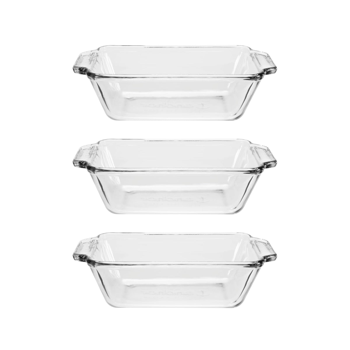 Anchor Hocking glass bread pan in oven for even browning and simple cleanup.
