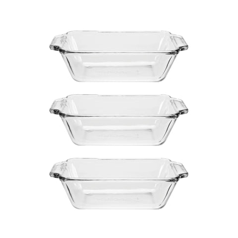 Anchor Hocking glass bread pan in oven for even browning and simple cleanup.