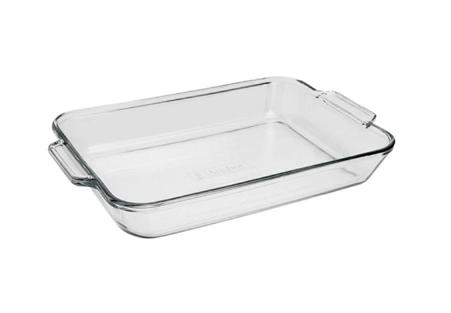 Anchor Hocking Oven Basics bake dish 3-quart clear front view for easy browning monitoring.