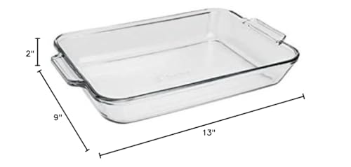 Anchor Hocking Oven Basics bake dish 3-quart clear side view with ergonomic handles.