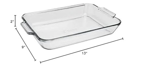 Anchor Hocking Oven Basics bake dish 3-quart clear side view with ergonomic handles.