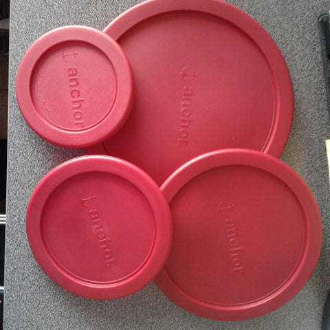 Anchor Hocking red round lids protect bowls, preserve freshness, and stack neatly
