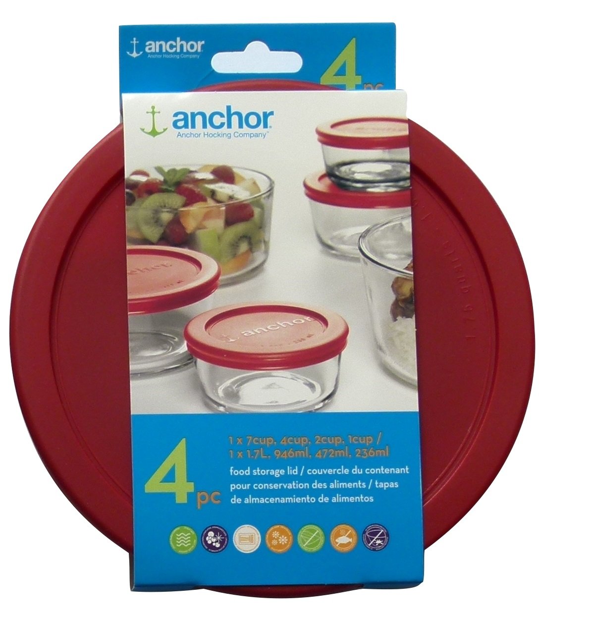 Anchor Hocking replacement lids in red round set ready for everyday storage