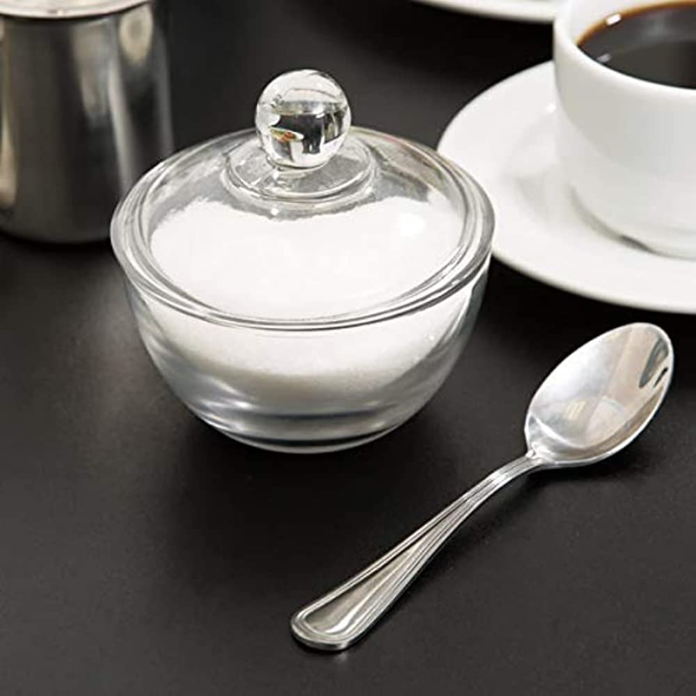 Anchor Hockings Brand Presence sugar bowl, dishwasher safe, made in USA, durable crystal-clear glass.