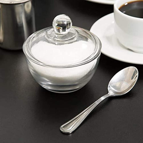 Anchor Hockings Brand Presence sugar bowl, dishwasher safe, made in USA, durable crystal-clear glass.