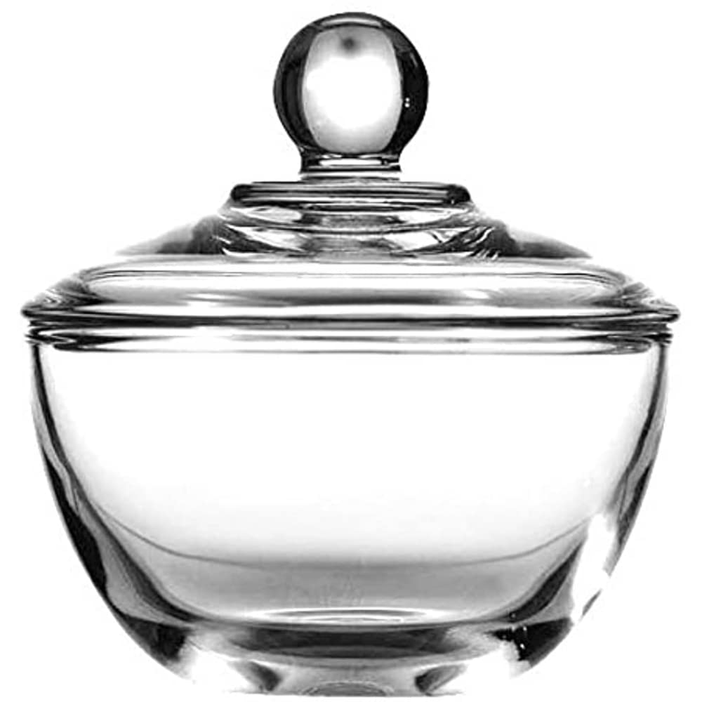Anchor Hockings Brand Presence sugar bowl with lid, front view, crystal-clear glass for elegant serving.