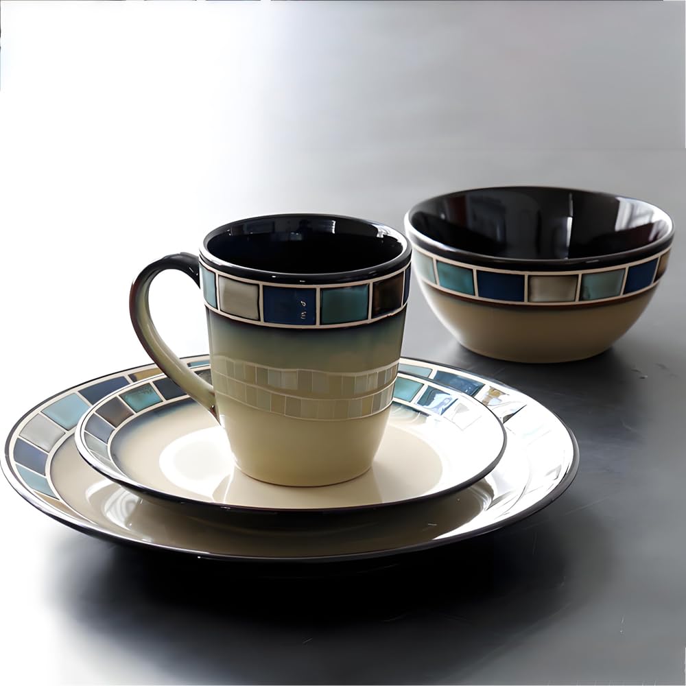 ANCYDPMI blue dinnerware on table creates a stylish centerpiece