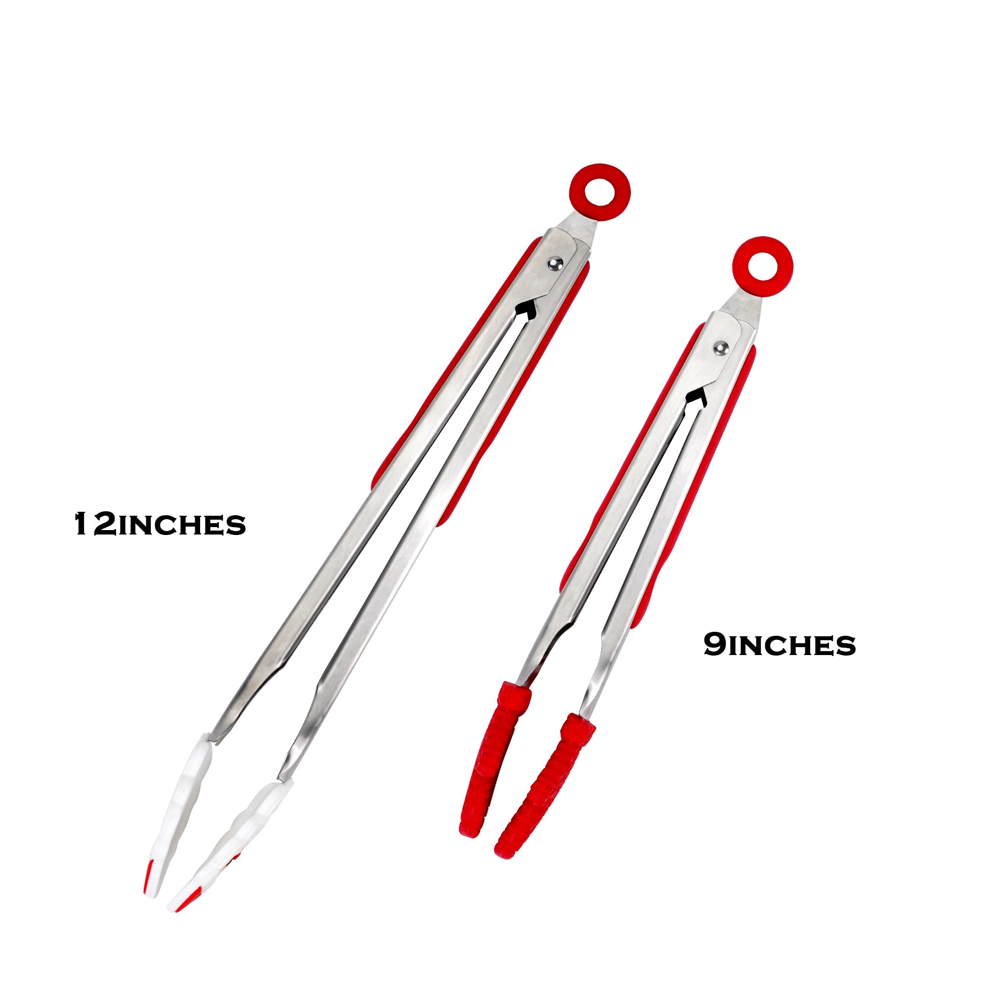 ANDGELOO Kitchen Tongs 12-inch silicone tips for safe non-stick cookware.