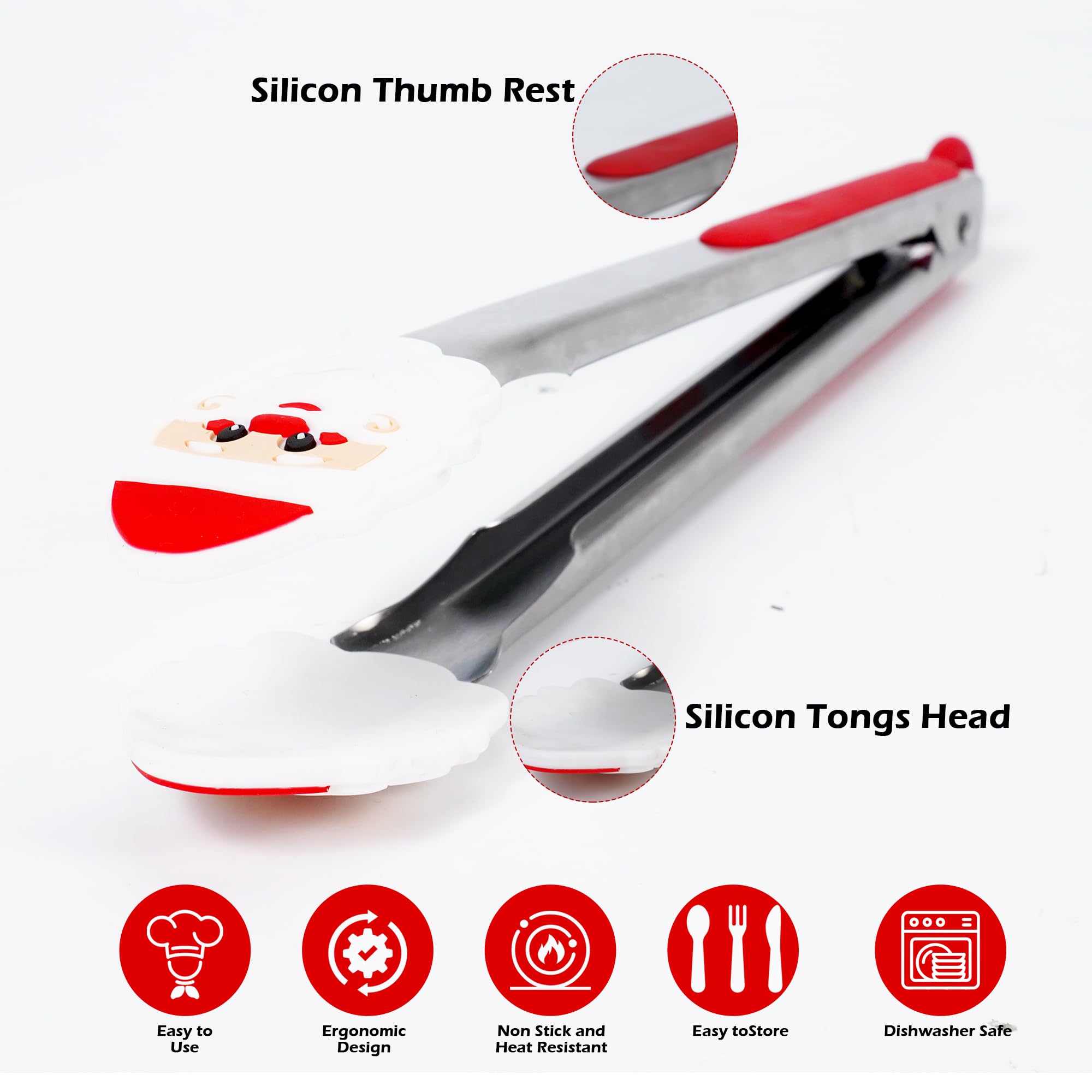 ANDGELOO Kitchen Tongs Christmas design silicone for festive, secure handling.