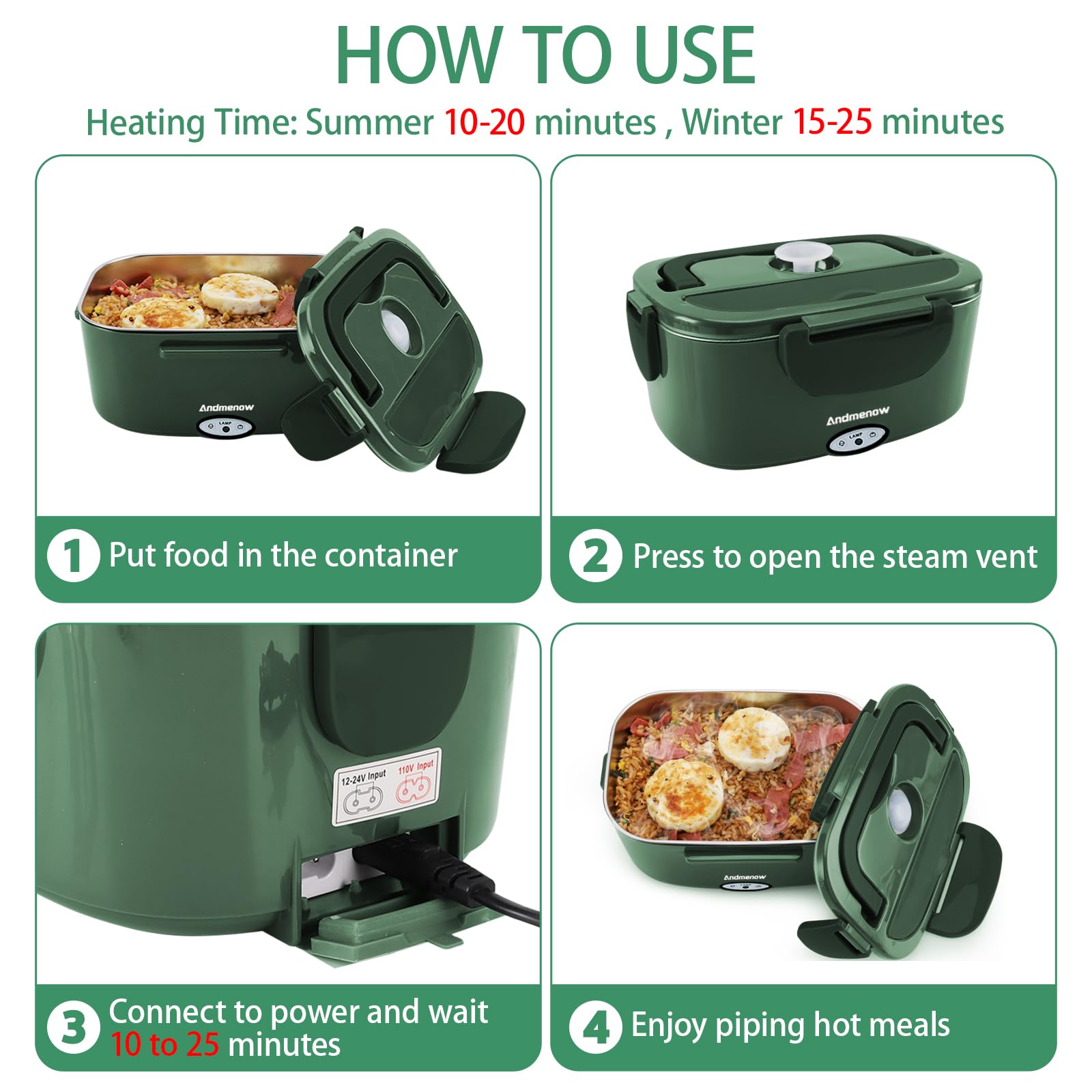 Andmenow removable stainless steel container for easy cleaning.
