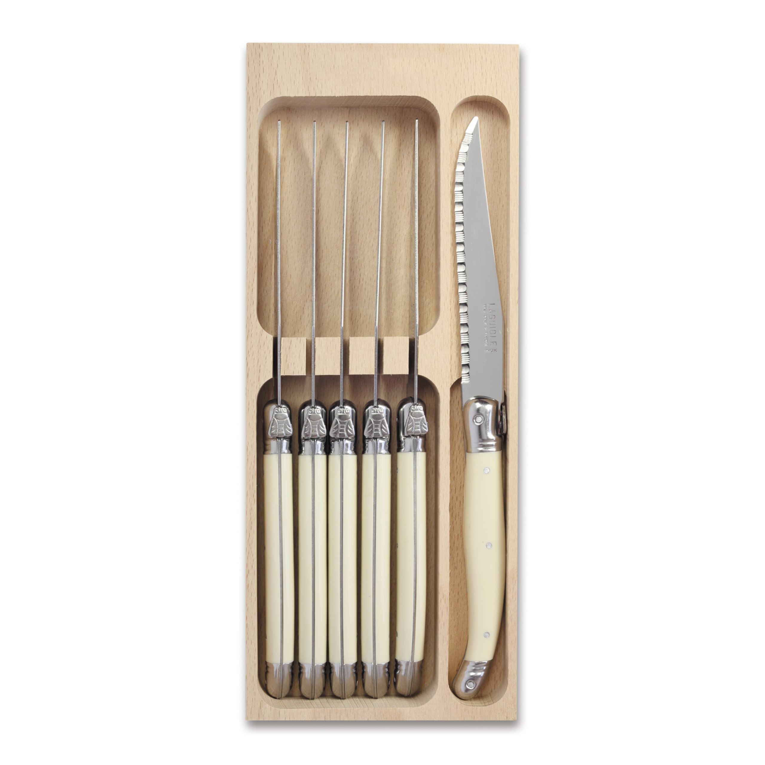 Andre Verdier Laguiole 6-piece steak knife set with ivory handle for elegant dining