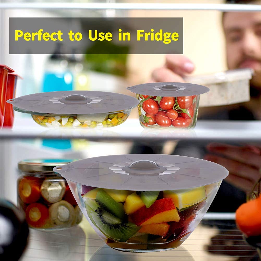 ANDYKEN silicone lid 12-inch covering a big dish in the fridge