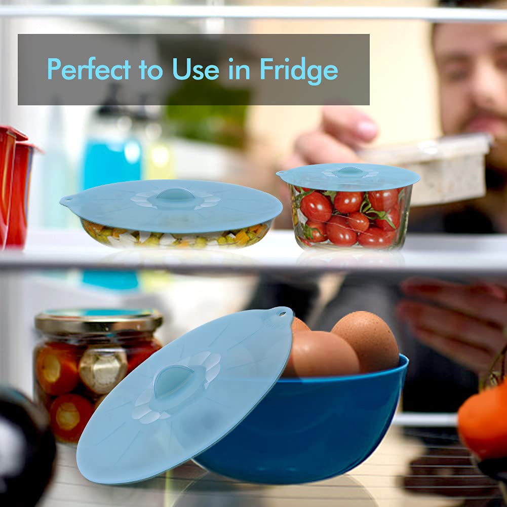 ANDYKEN 12-inch silicone lid for fridge storage keeps contents covered.