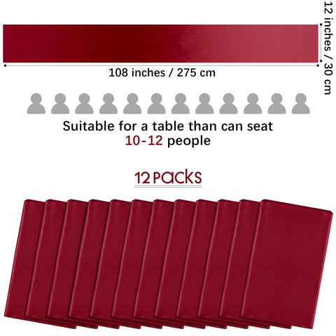 Aneco burgundy satin runner decorates a wedding banquet setup