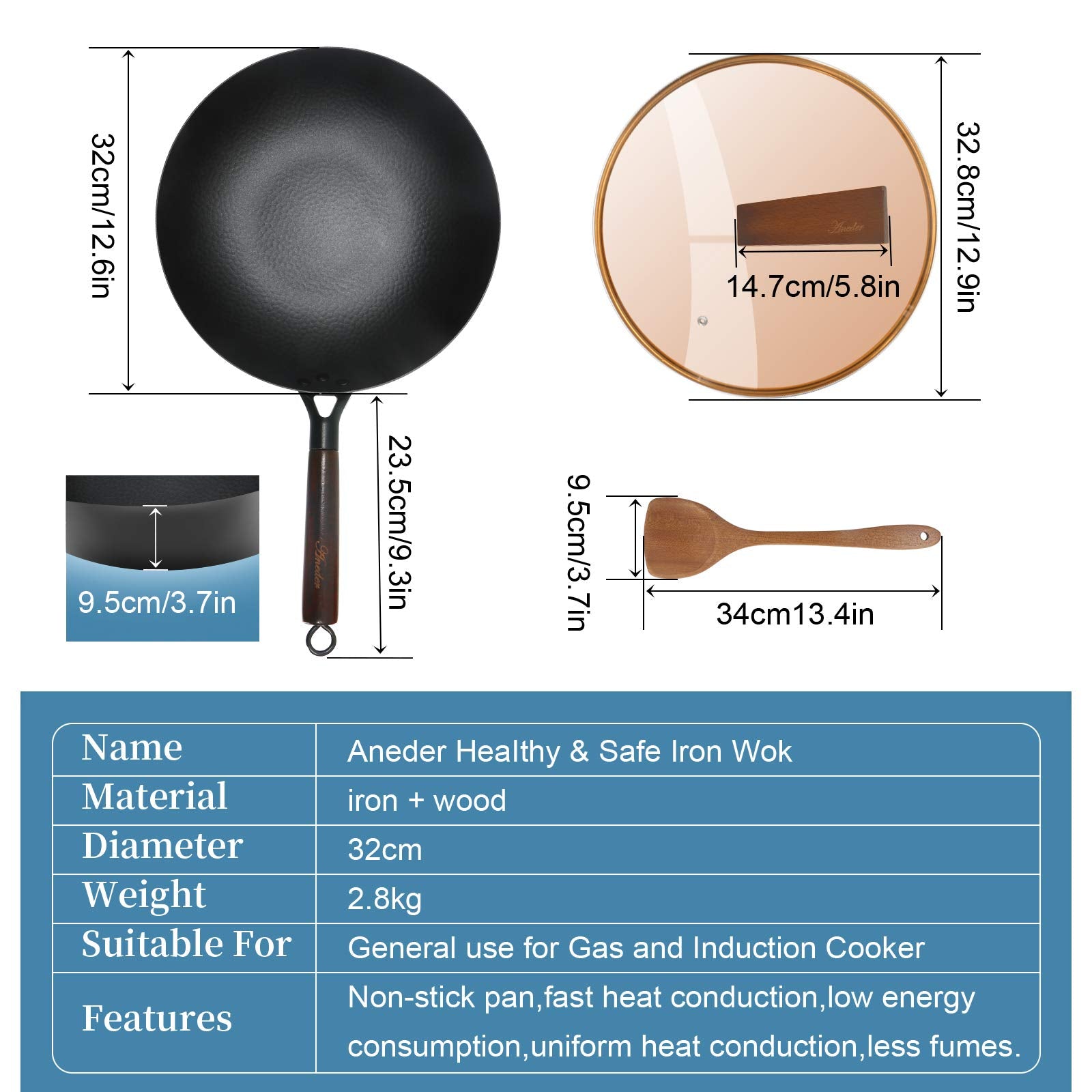 ANEDER wok pan flat bottom heats evenly on all stoves