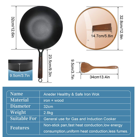 ANEDER wok pan flat bottom heats evenly on all stoves