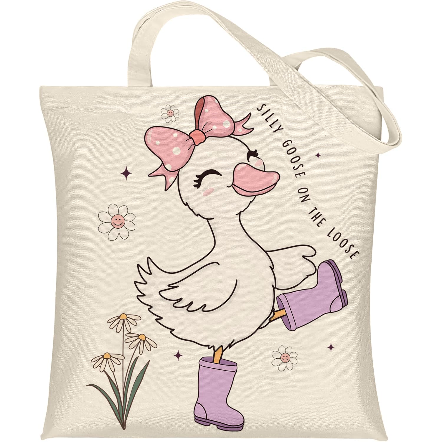 Anellyee Silly Goose canvas tote bag with playful print for everyday use