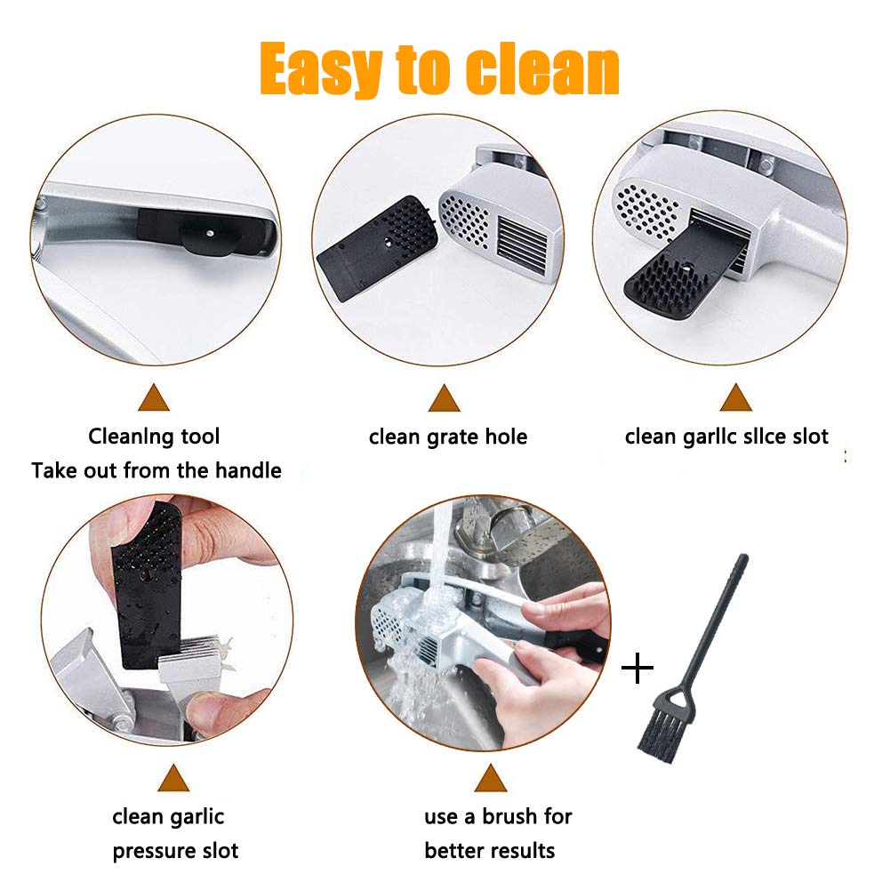 Ergonomic handle of ANERONG garlic press provides comfortable squeezing.