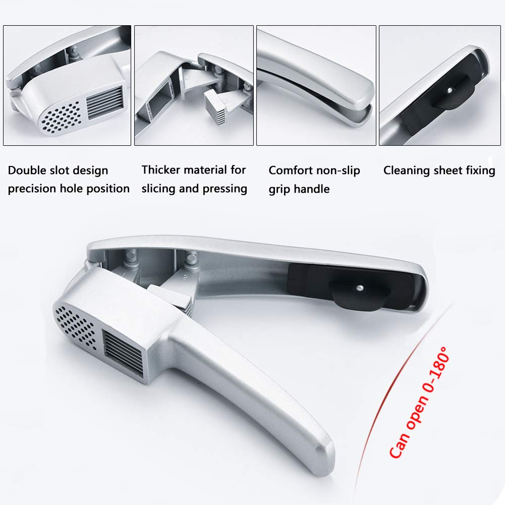Close-up of ANERONG garlic press peeler in action peeling garlic.