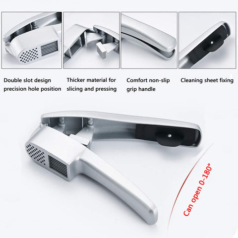 Close-up of ANERONG garlic press peeler in action peeling garlic.