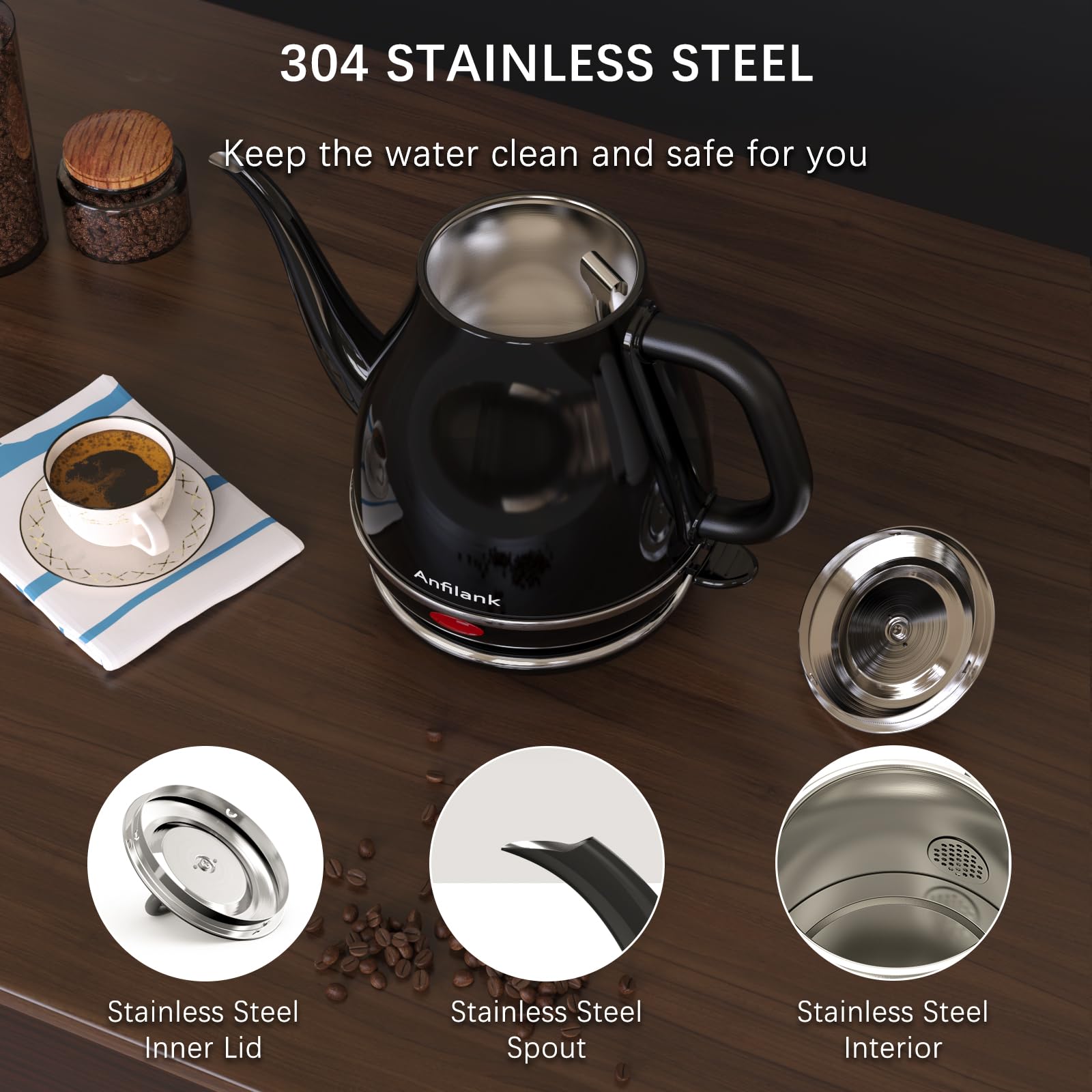 Anfilank stainless steel body conveys durability and pure water quality.