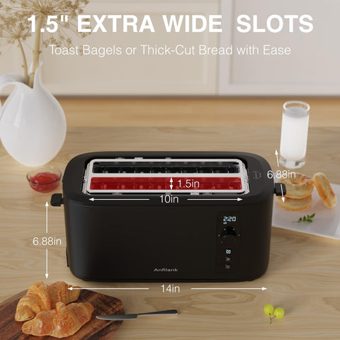 Anfilank toaster showing 1.5-inch extra-wide slots for large slices