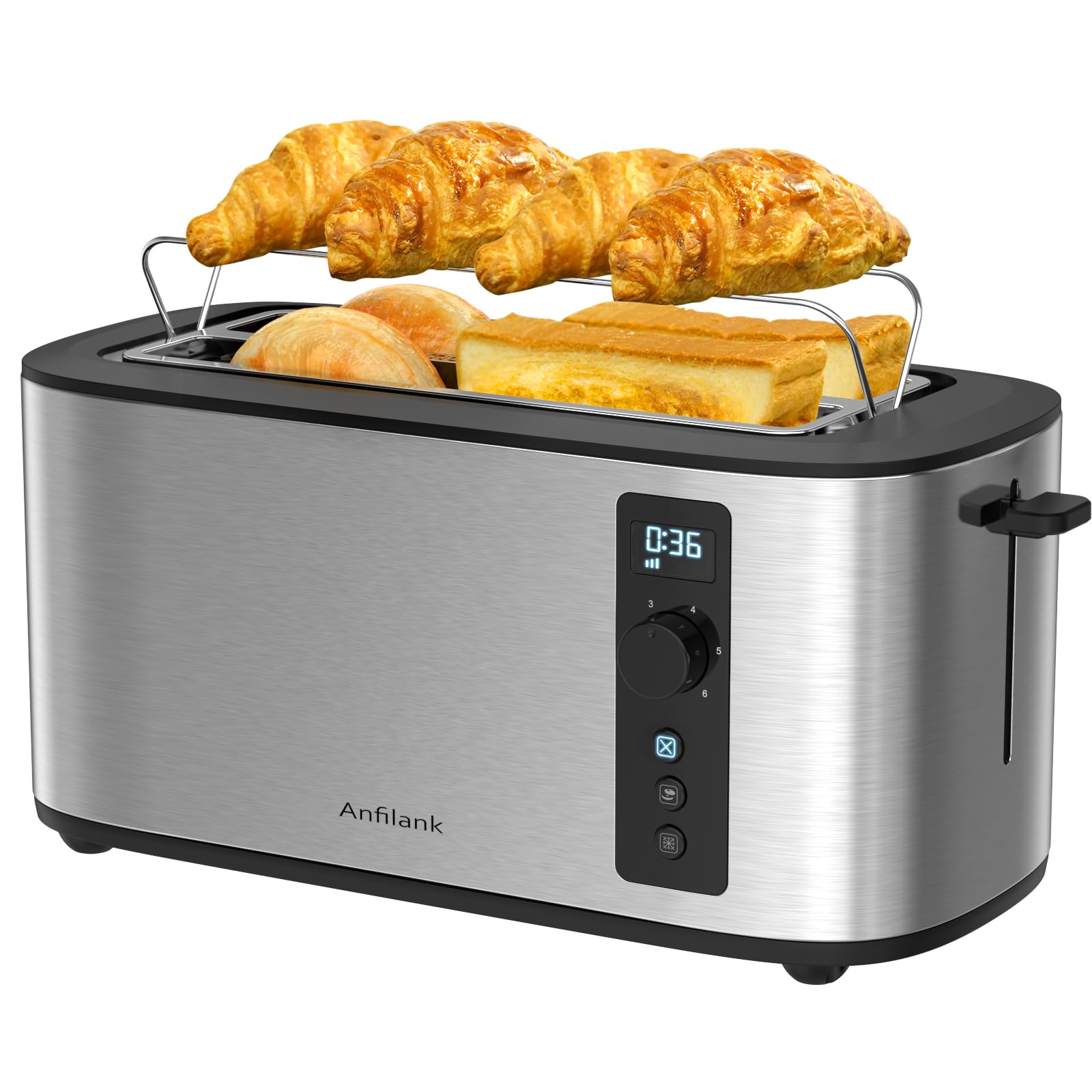 Anfilank 4-slice toaster with extra-wide slots for thick bread and bagels.