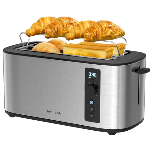 Anfilank 4-slice toaster with extra-wide slots for thick bread and bagels.