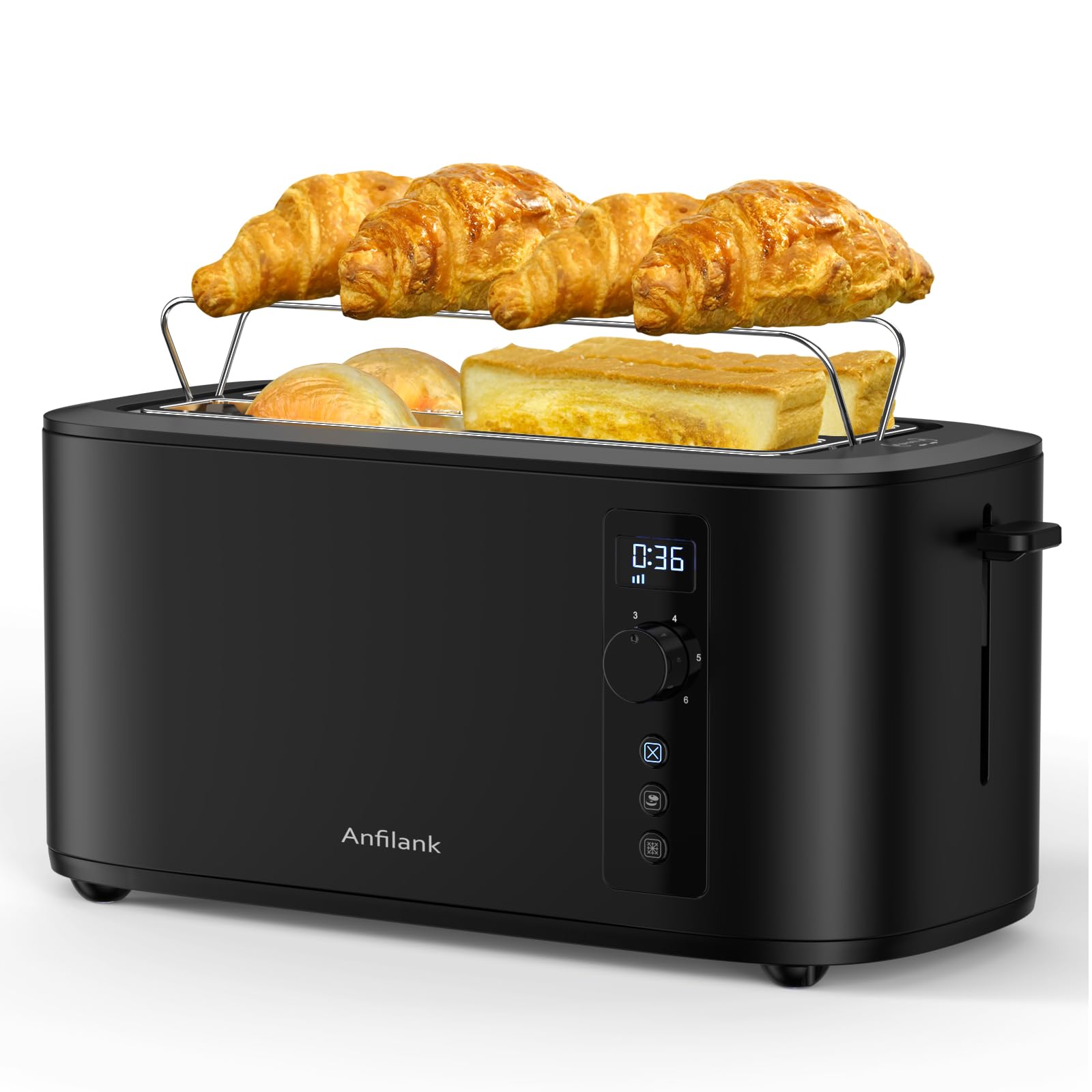 Anfilank 4-slice toaster with long slots for thick bread and bagels
