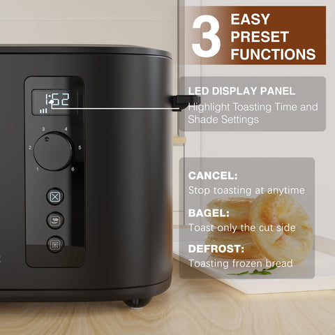 Anfilank toaster with six browning levels for customization
