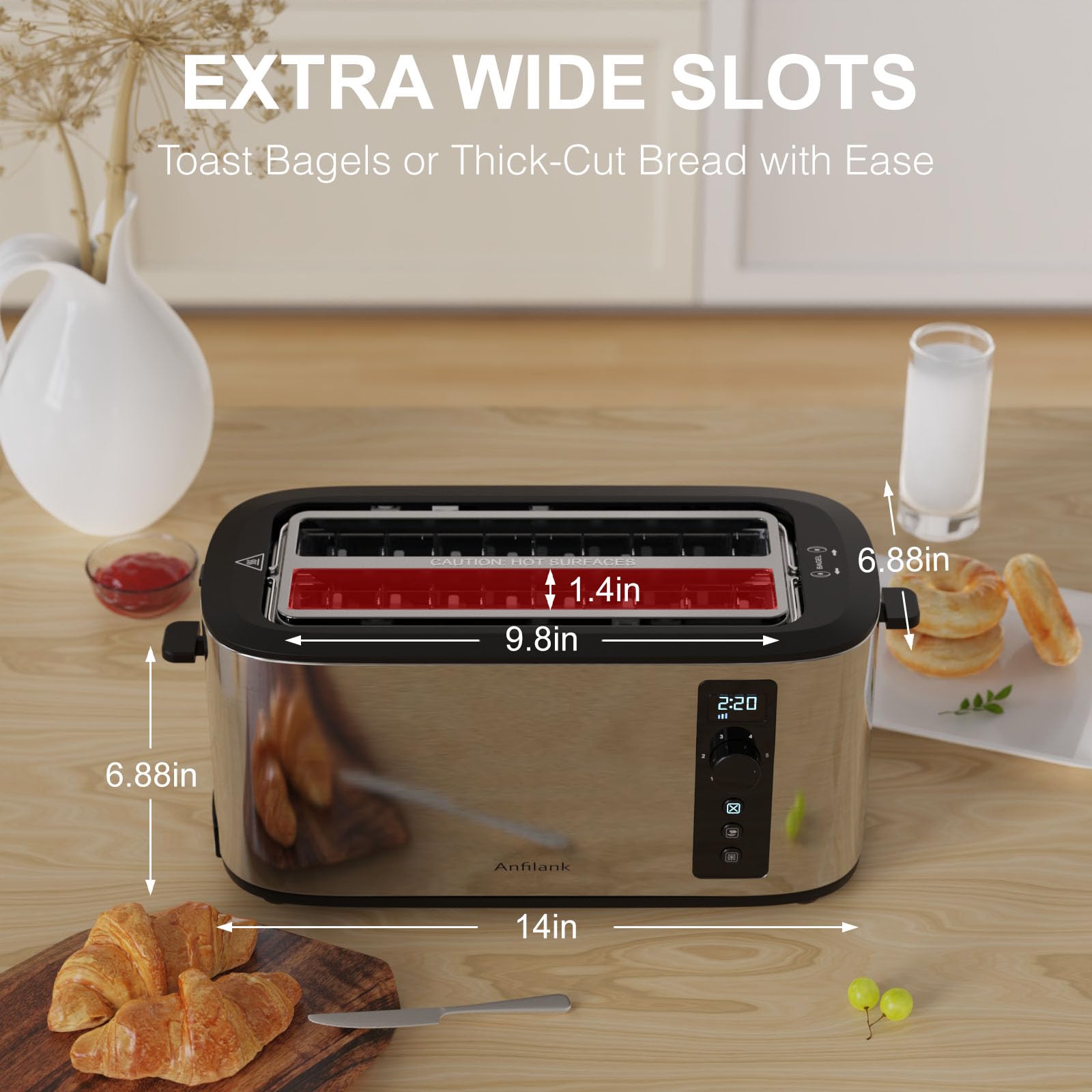 Anfilank toaster showing countdown timer and LED browning display.
