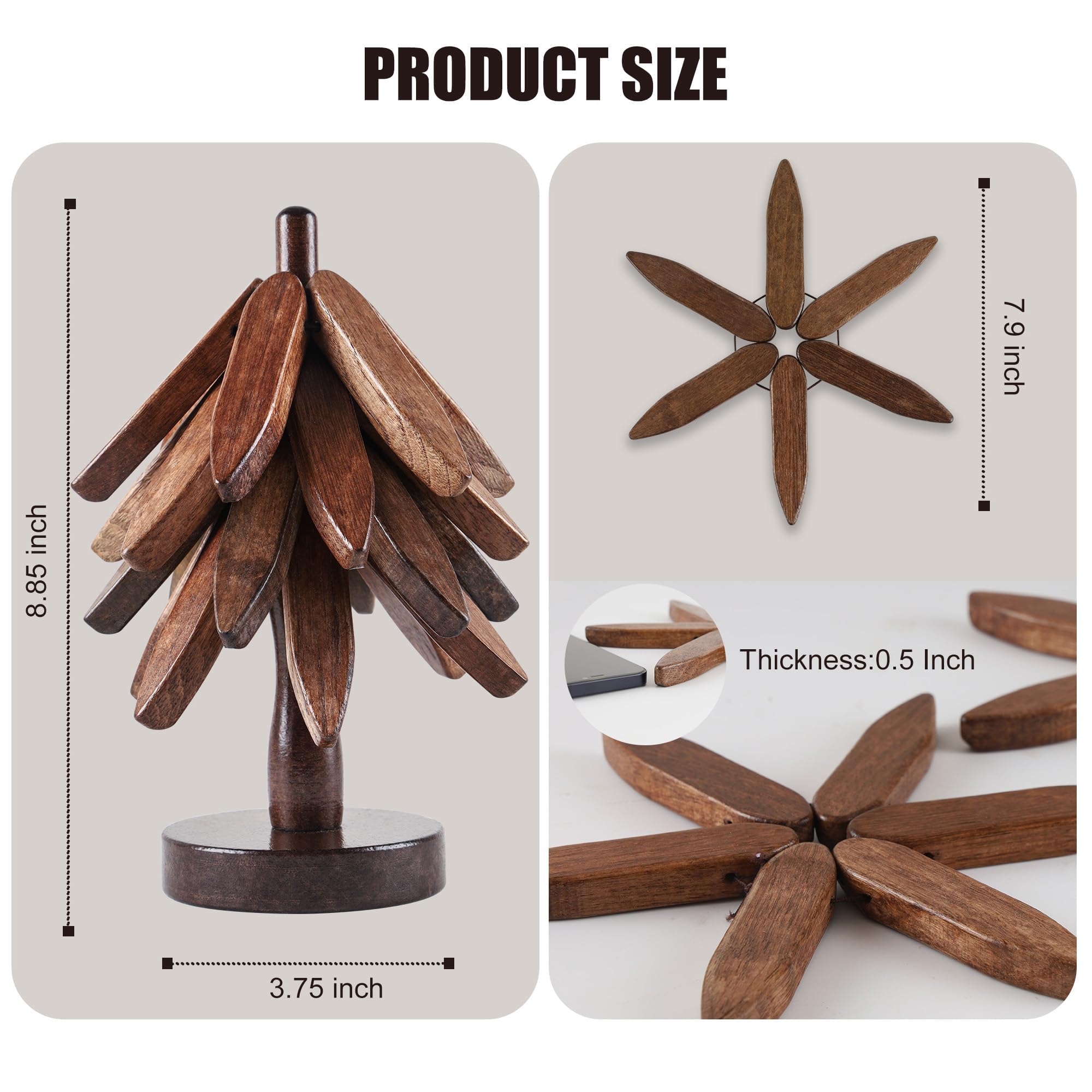Anfrere beech wood trivet close-up shows smooth finish and natural warmth, protecting surfaces.