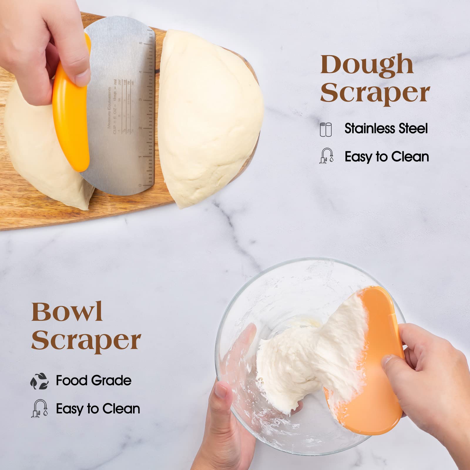 Angadona dough scraper and spatula set for easy mixing and cleanup.