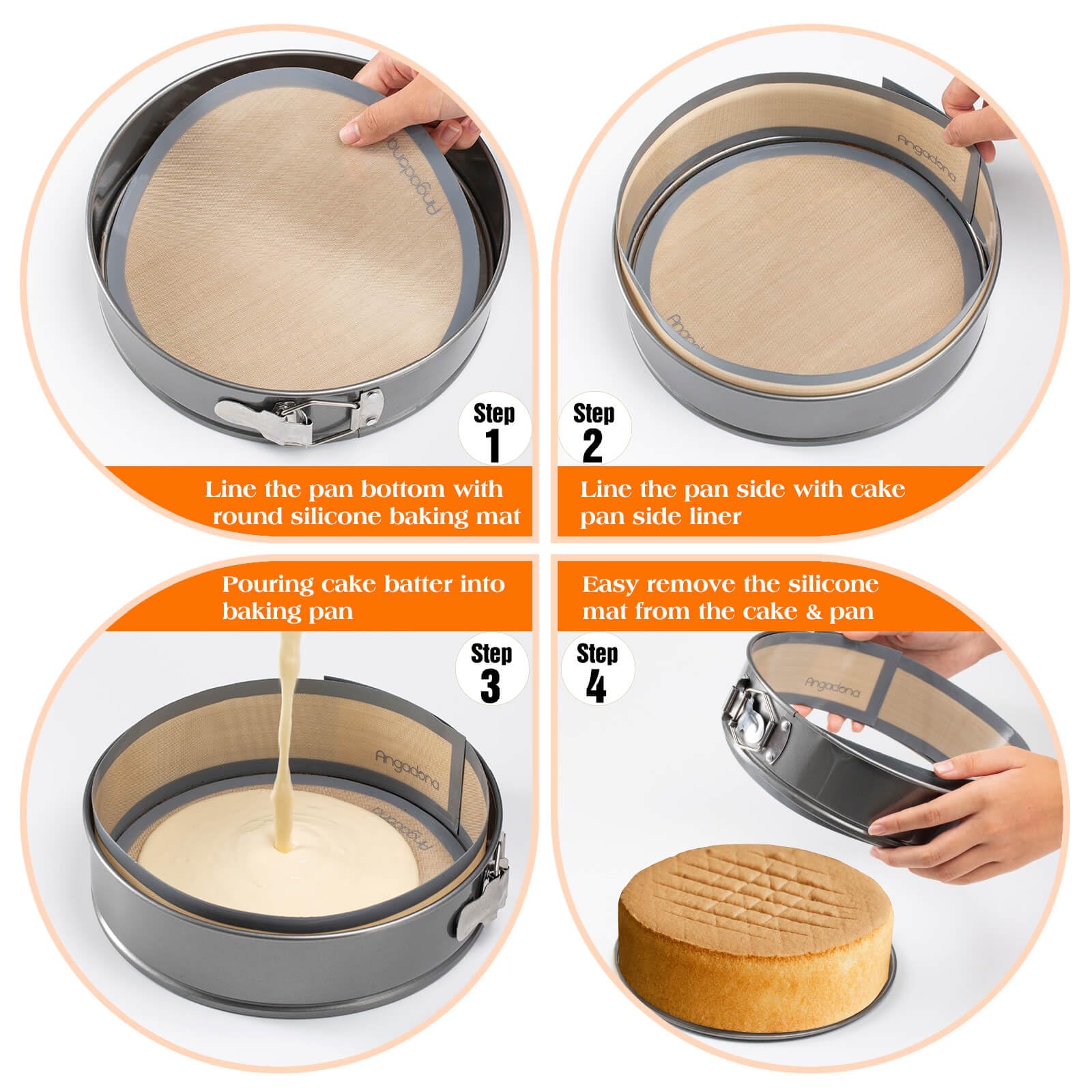 Angadona food-grade silicone ensures safe contact with baked goods.
