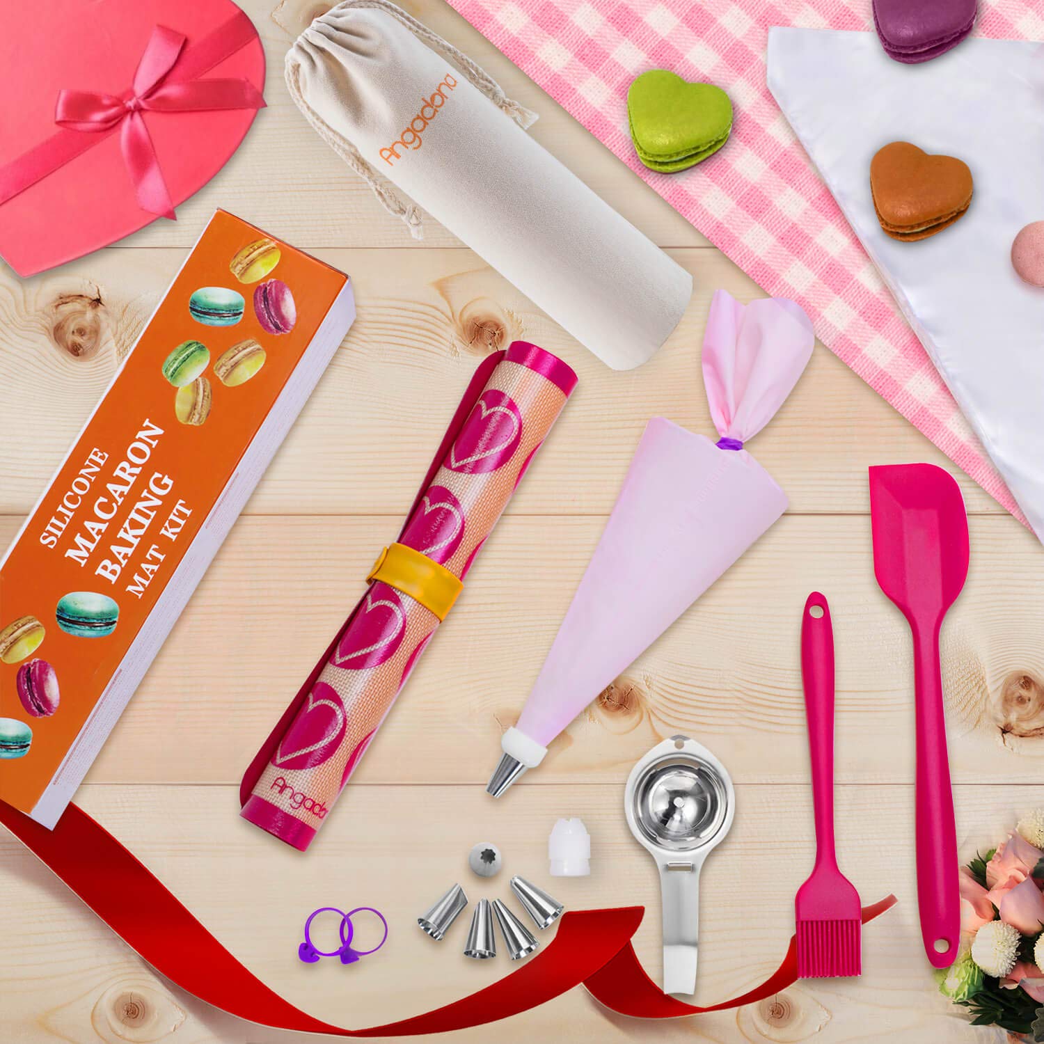 Angadona half-sheet macaron mat fits standard US sheets for even baking.