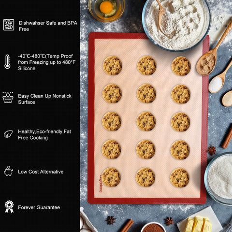 Angadona half-sheet silicone mat in use for easy cookie baking.