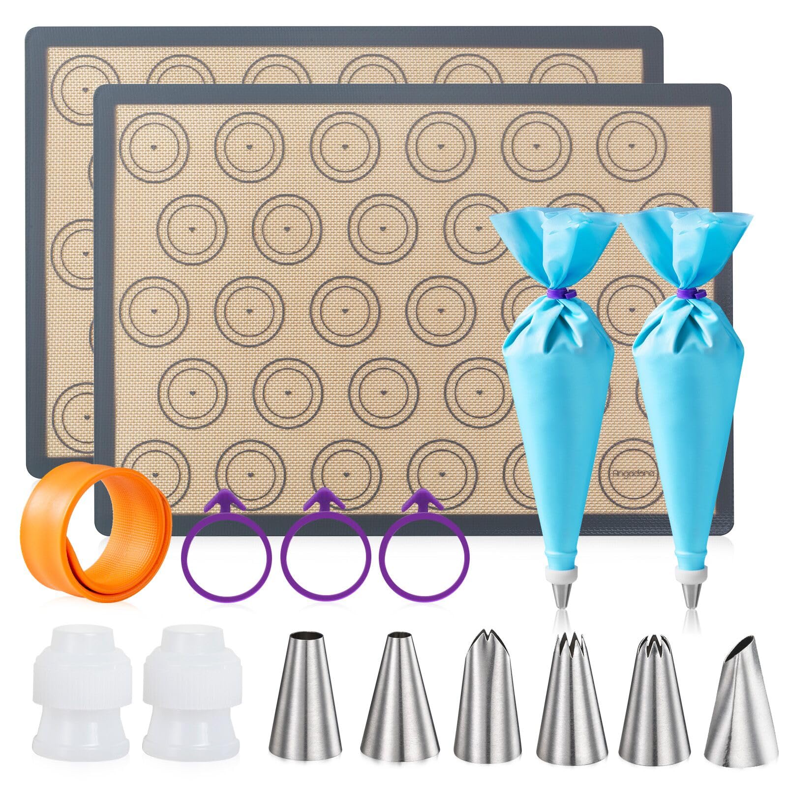 Angadona macaron mats kit with two half-sheet mats for even baking.